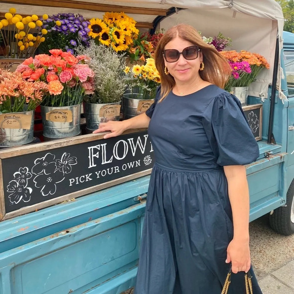 Bird and Knoll Savannah open back navy poplin midi dress - Picture 2 of 13